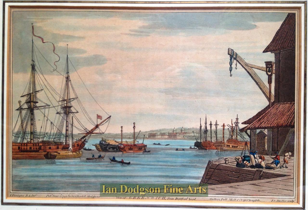 Joseph Farington - Greenwich Handcoloured etching (c1790)