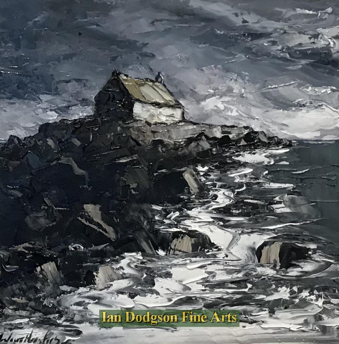 Wyn Hughes - Church in the Sea Oil on board (2020)