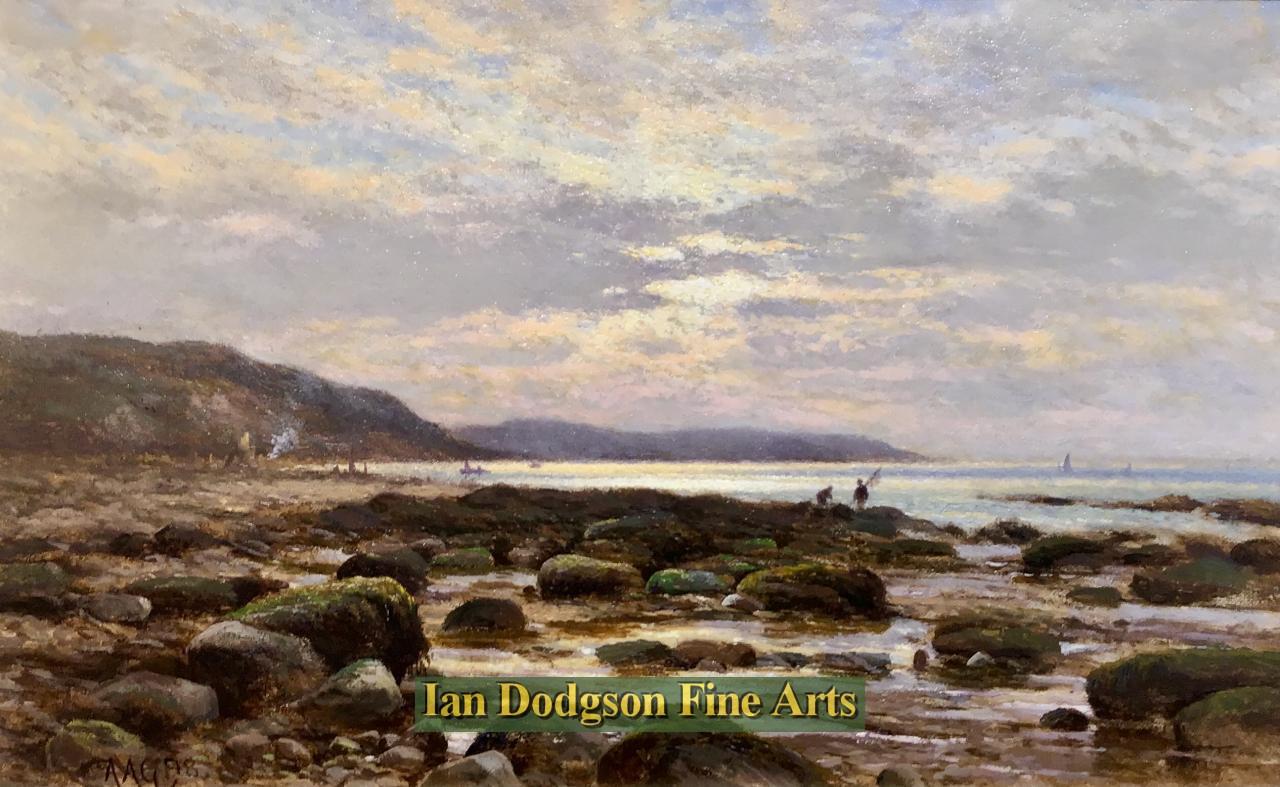 Alfred Augustus Glendening - Sunset on the shore, Near Bonchurch, Isle of Wight Oil on canvas (1898)