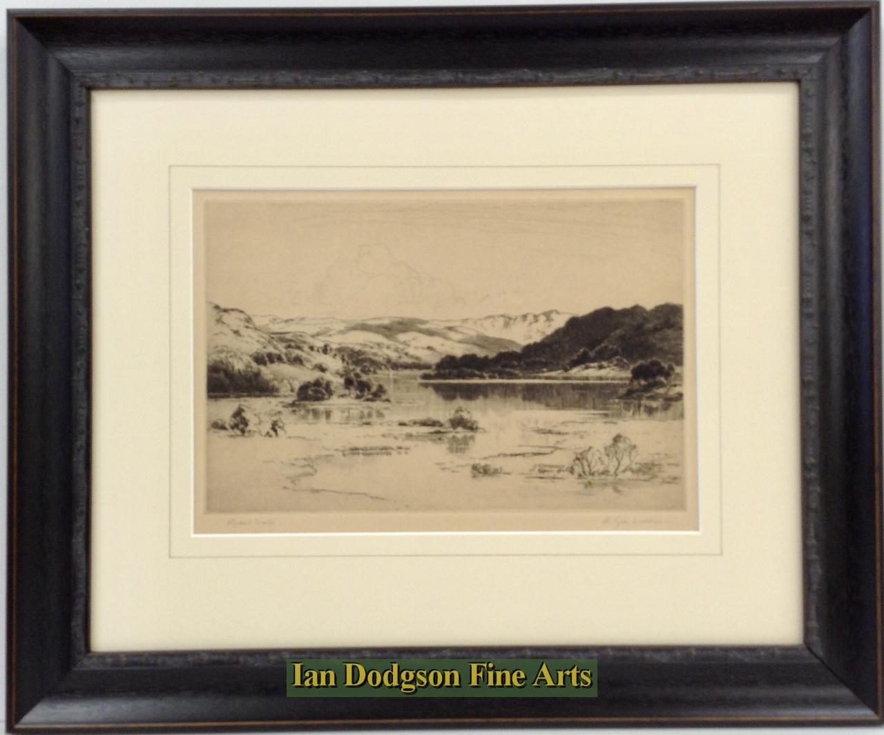 Bernard Eyre Walker - Rydal Water Dry point etching (c1945)