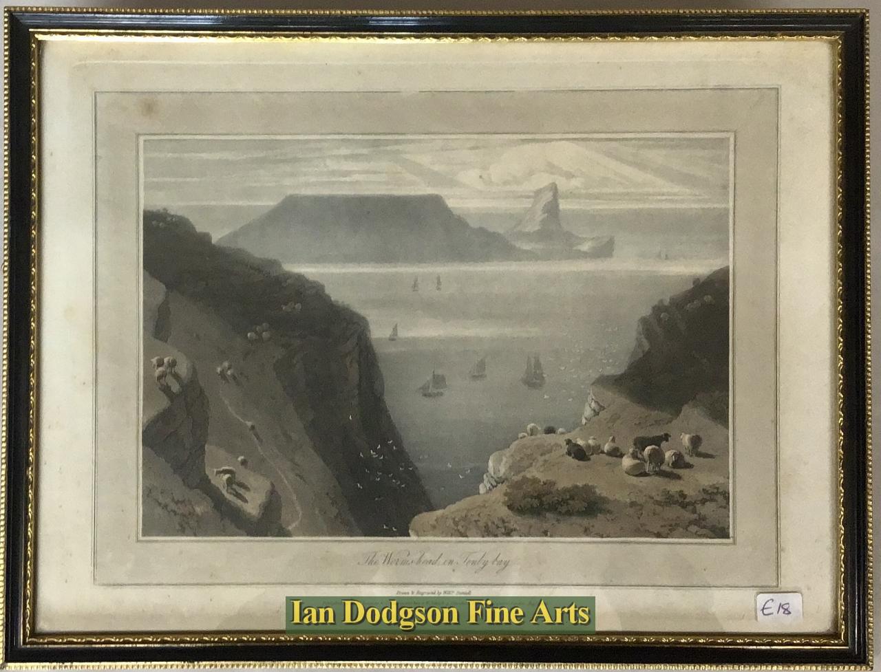 William Daniell - The Wormshead in Tenby bay Aquatint (c1815)